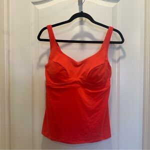 Athleta Coral Orange Tankini Swim Top Built In Bra  38B/C Adjustable Straps